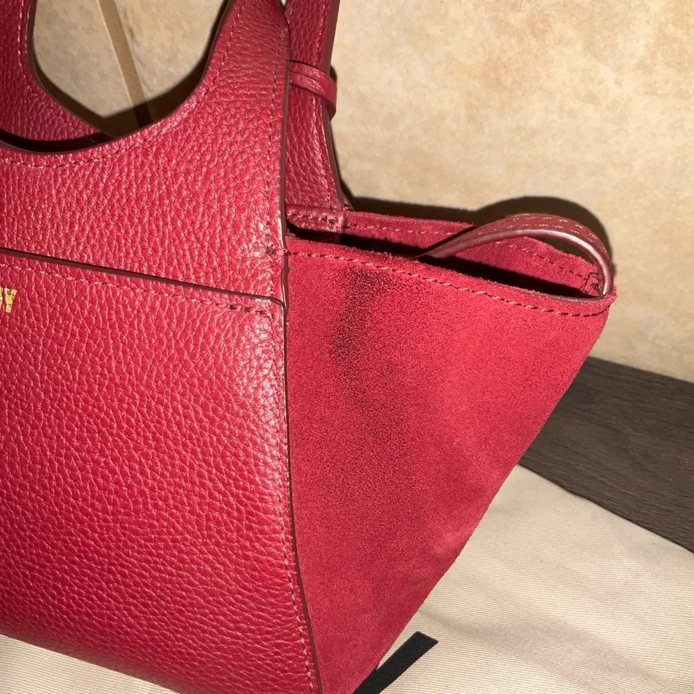 DKNY Effortless The Mini Tote Red Satchel Bag Leather Crossbody, Top handle